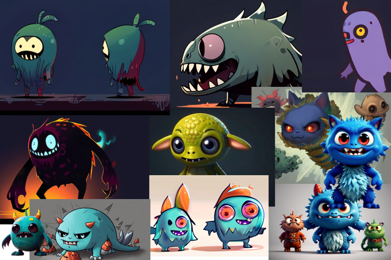 a Collage of different animations of monsters