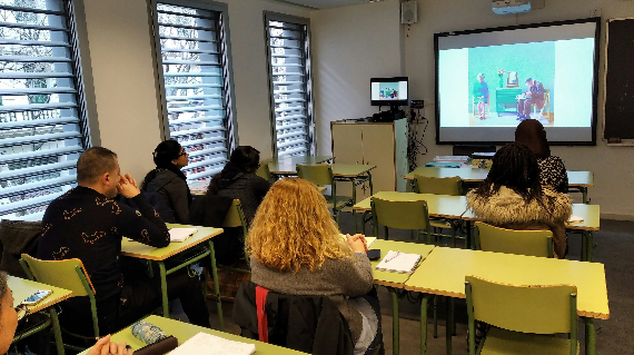 students learning animation in a classroom